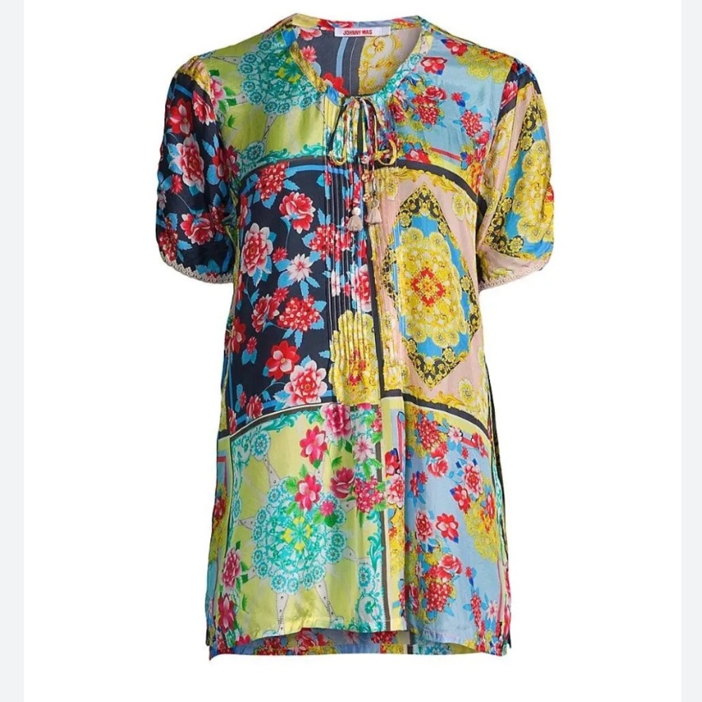 Johnny Was 100% Silk Japer Flower Mai Tunic Popover Boho Top - Picture 3 of 13